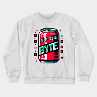 Cyberpunk Pixel Soda Can - Sip the Byte 2D Game Style Crewneck Sweatshirt